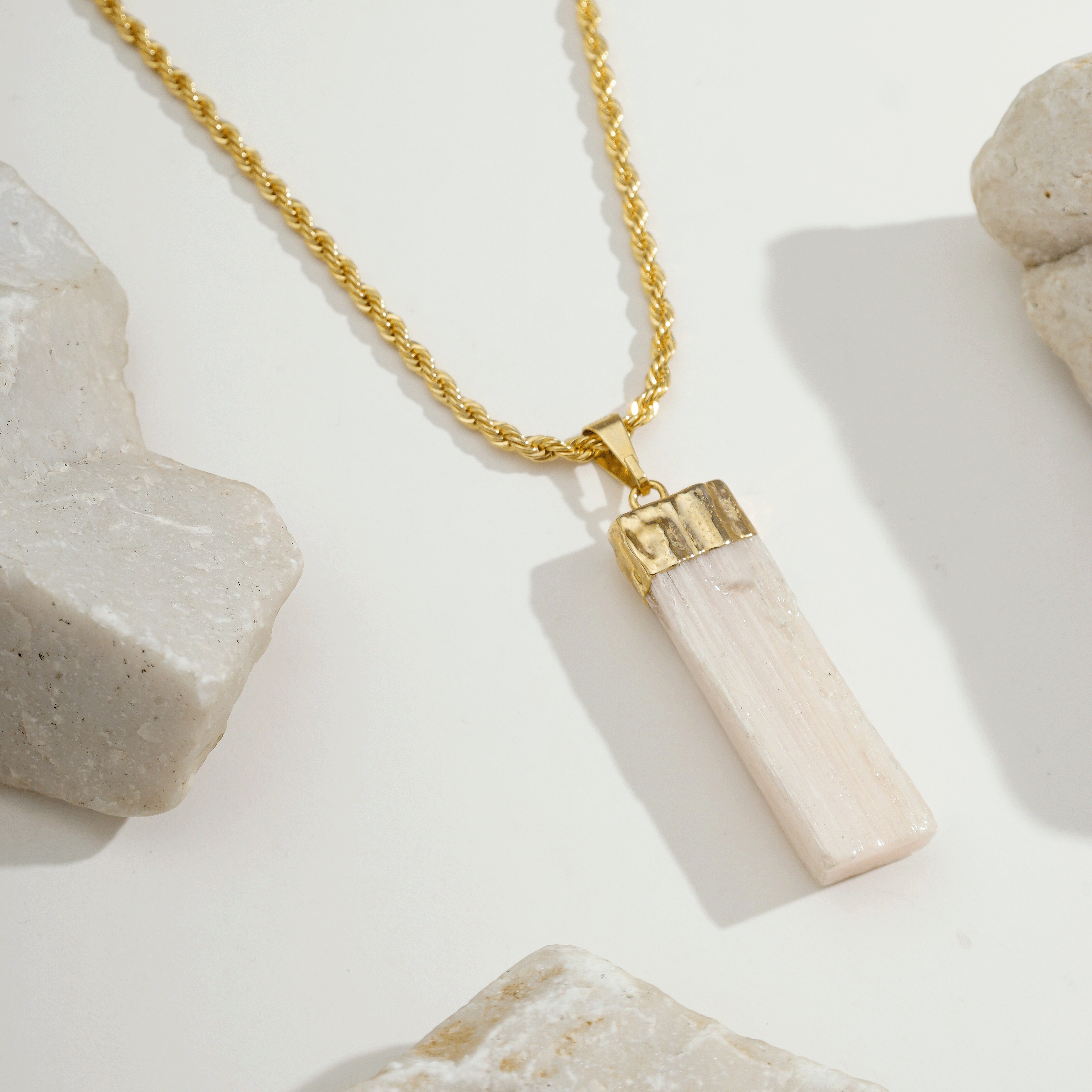Arancia Militare Long Necklace with Orange Selenite Stone | Gold