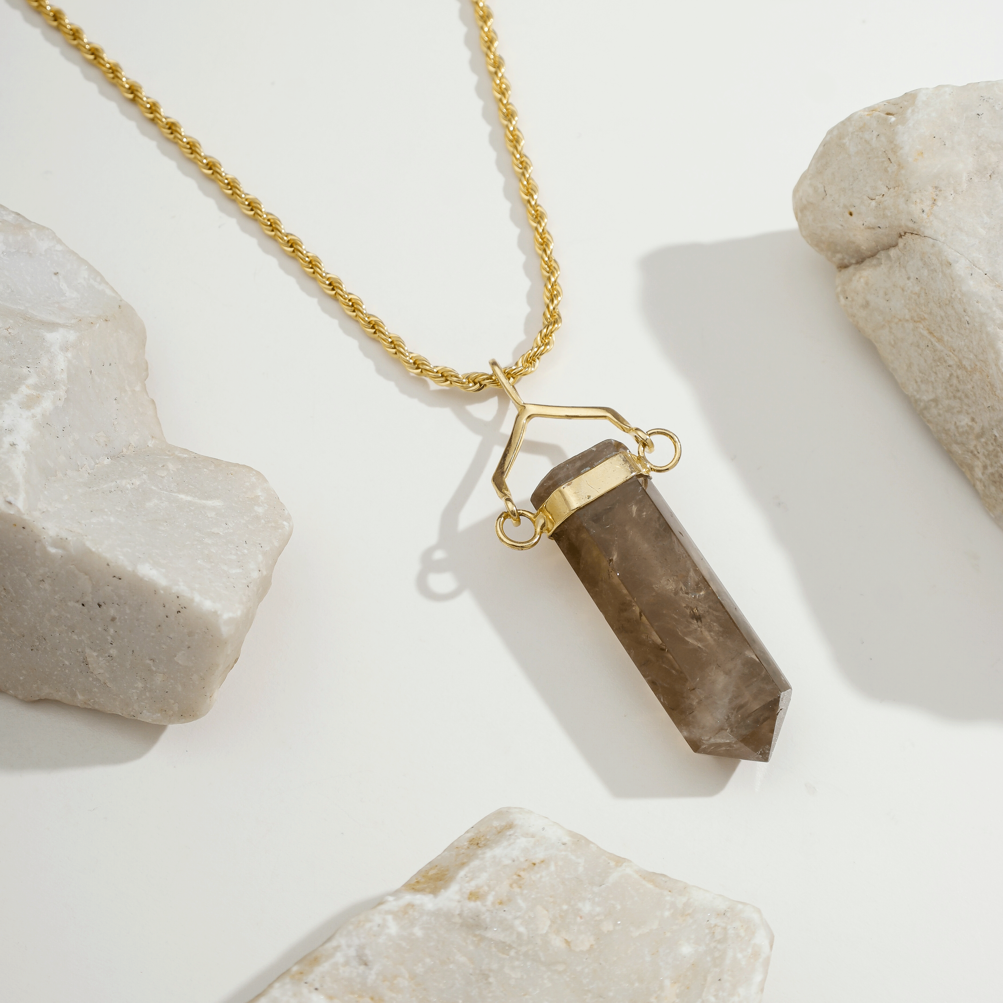 Eleganza Militare Long Necklace with Smoky Quartz Stone | Gold