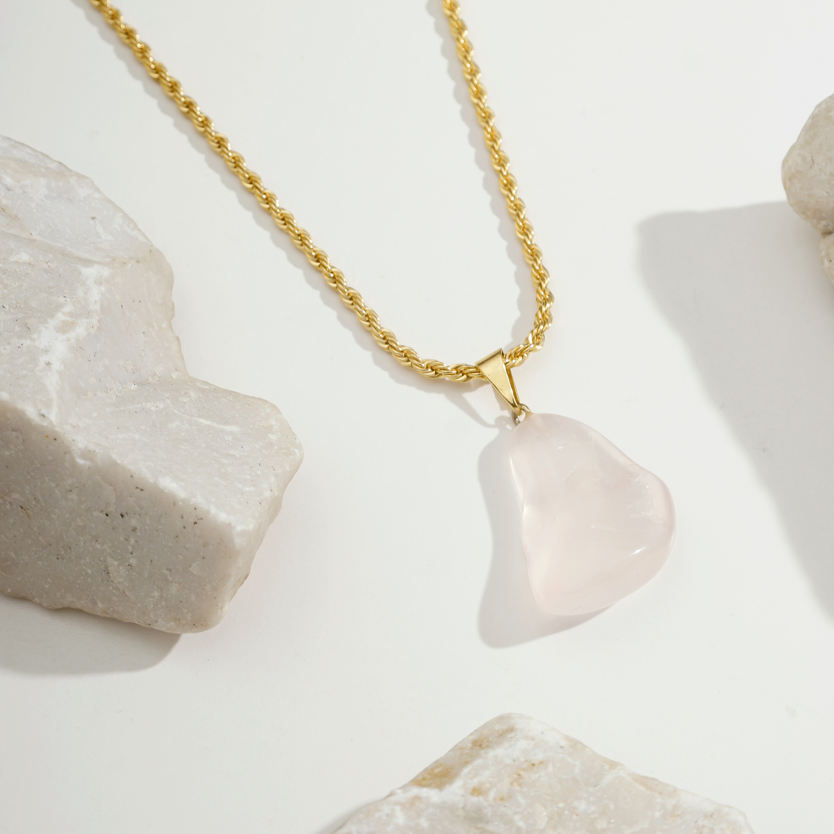 Rosa Militare Long Necklace with Rose Quartz Stone | Gold