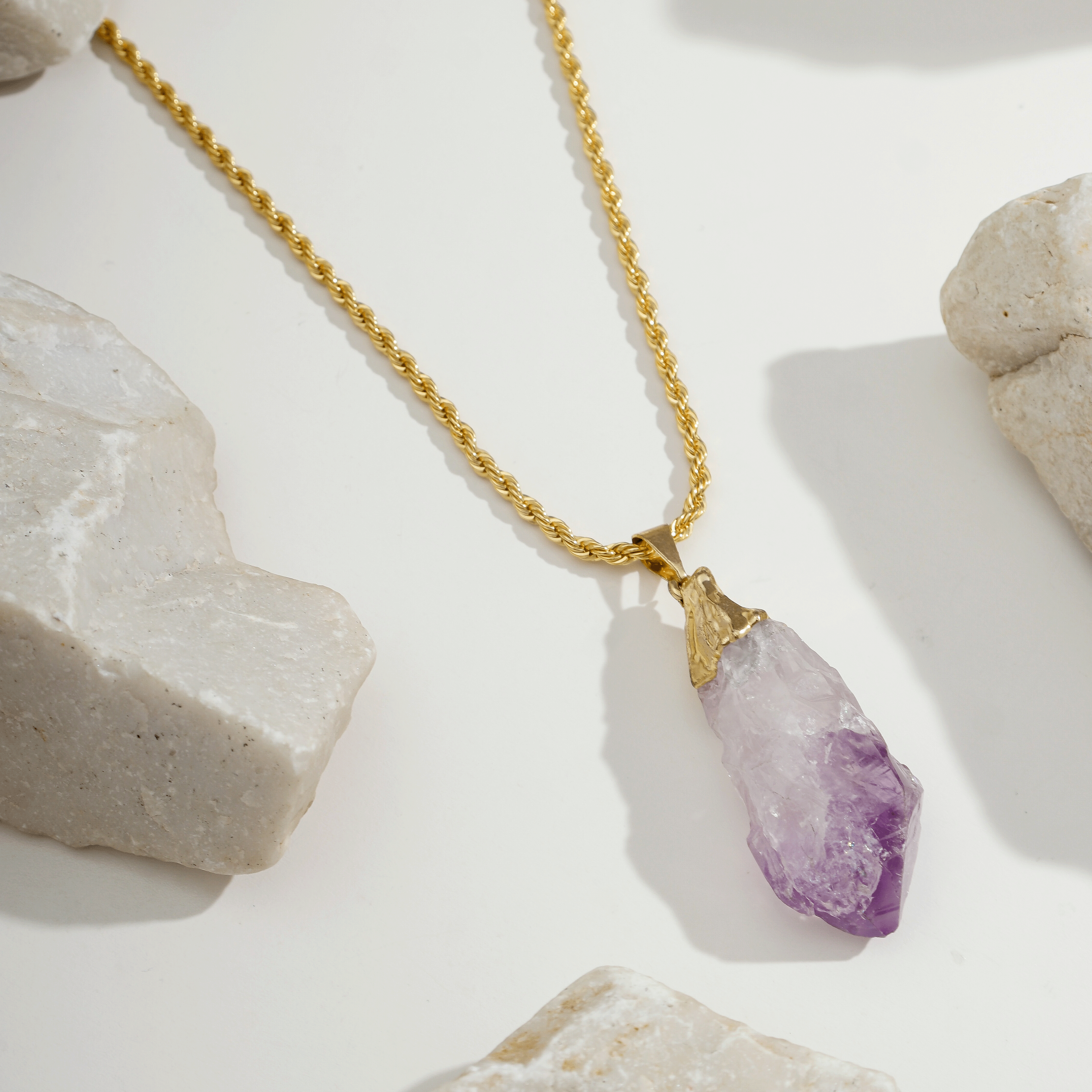 Viola Militare Long Necklace with Purple Amethyst Stone | Gold