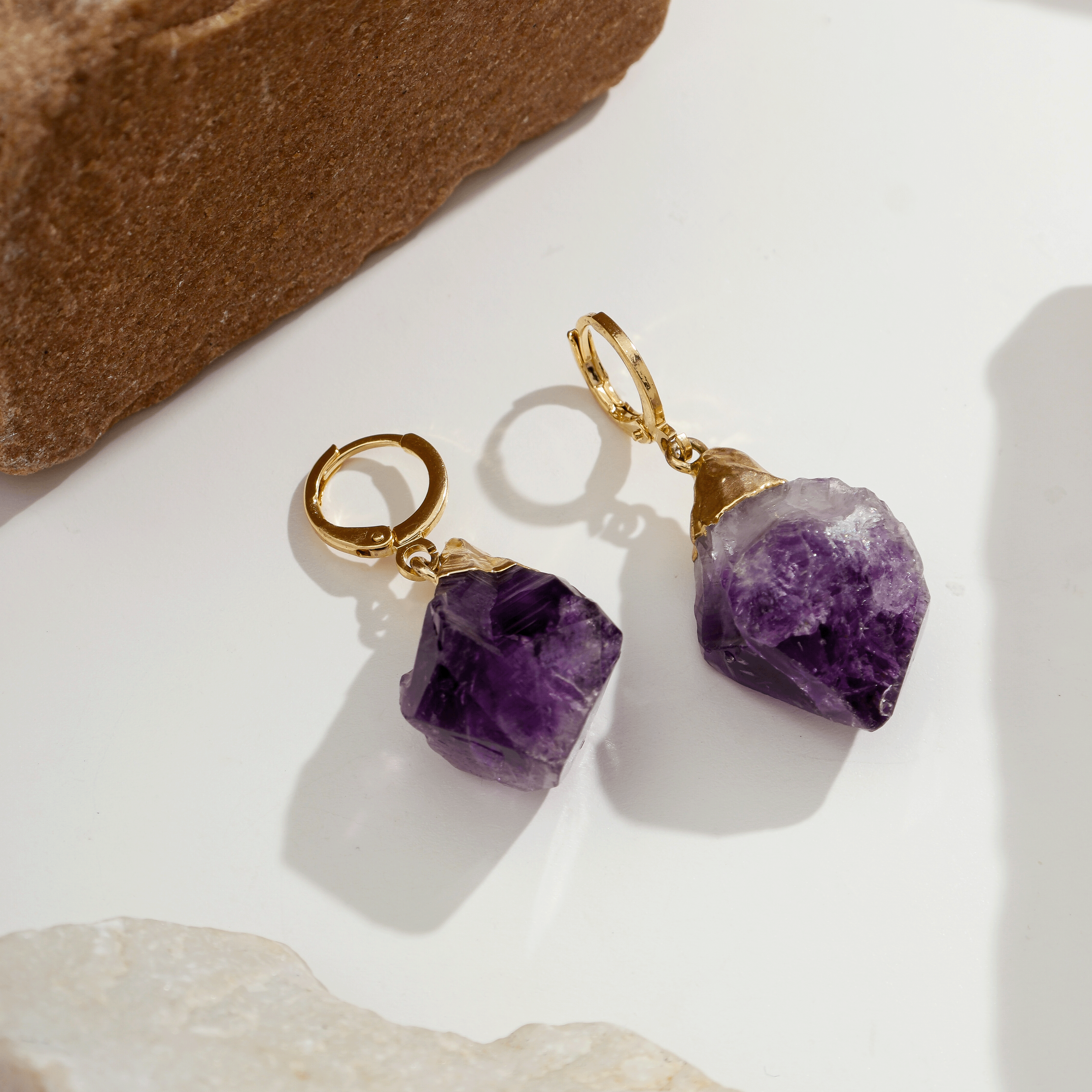 Viola Amethyst Stone Earrings | Gold