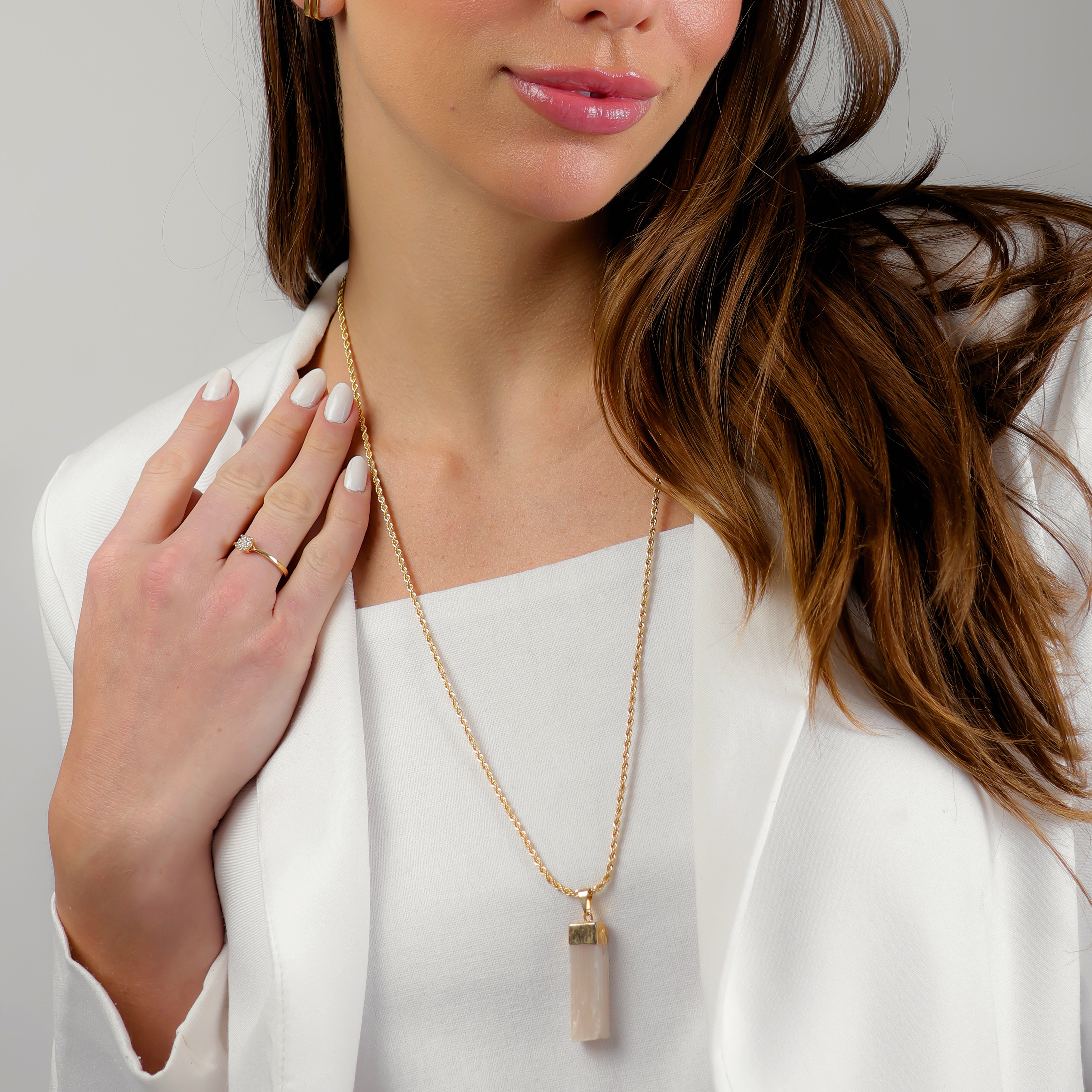 Arancia Militare Long Necklace with Orange Selenite Stone | Gold